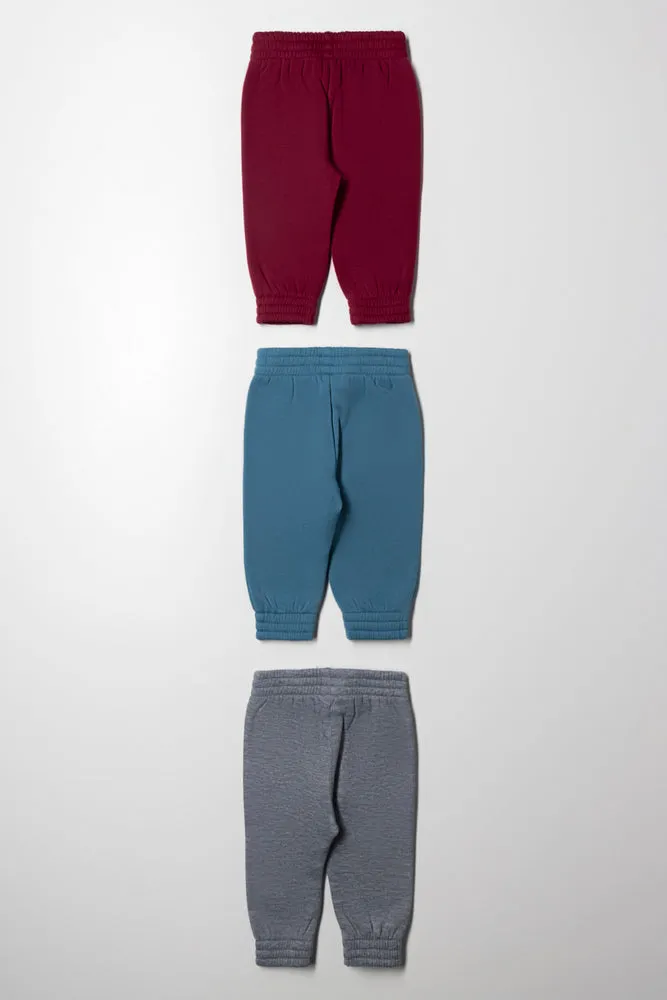 3 Pack Track Pants Blue, Grey And Red