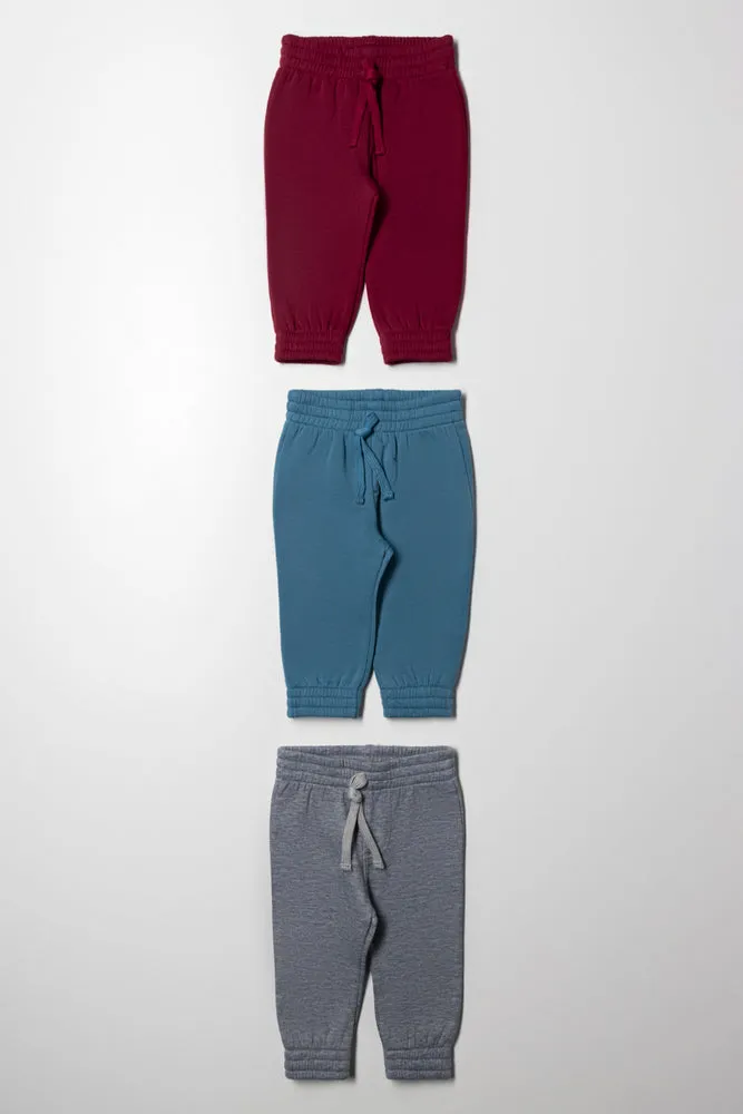 3 Pack Track Pants Blue, Grey And Red