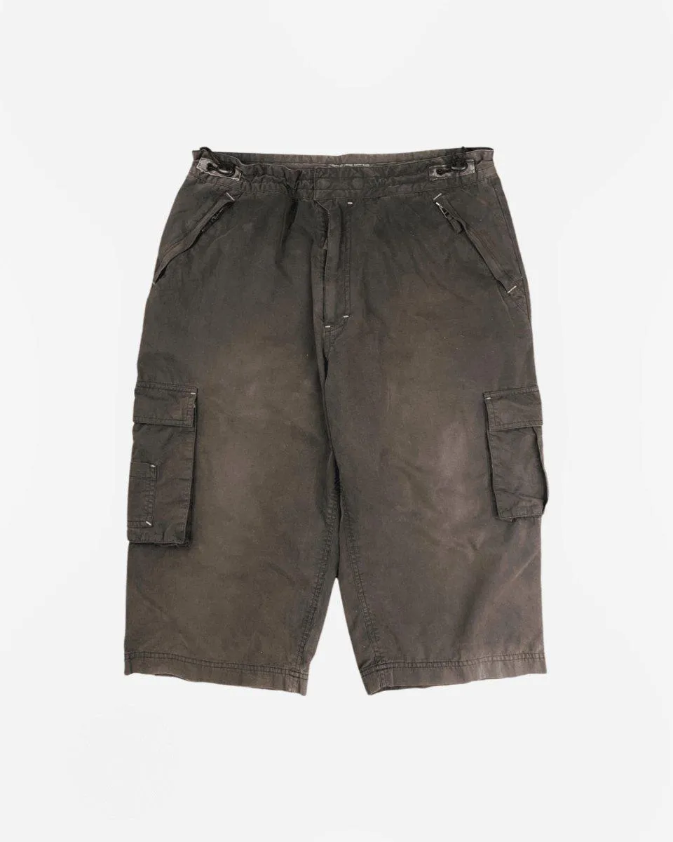 (30-34) John Richmond Early 2000s Washed Black Utility Cargo Shorts