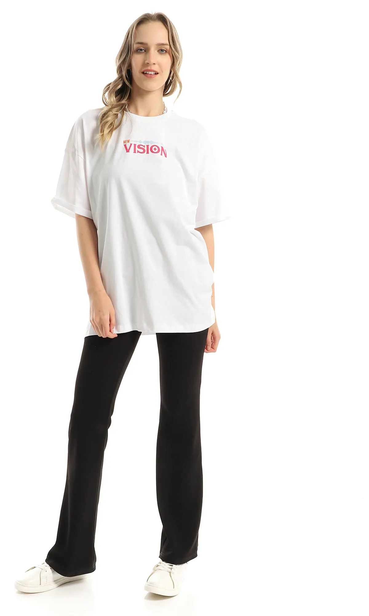 97614 Over-Sized Front & Back Printed White T-Shirt