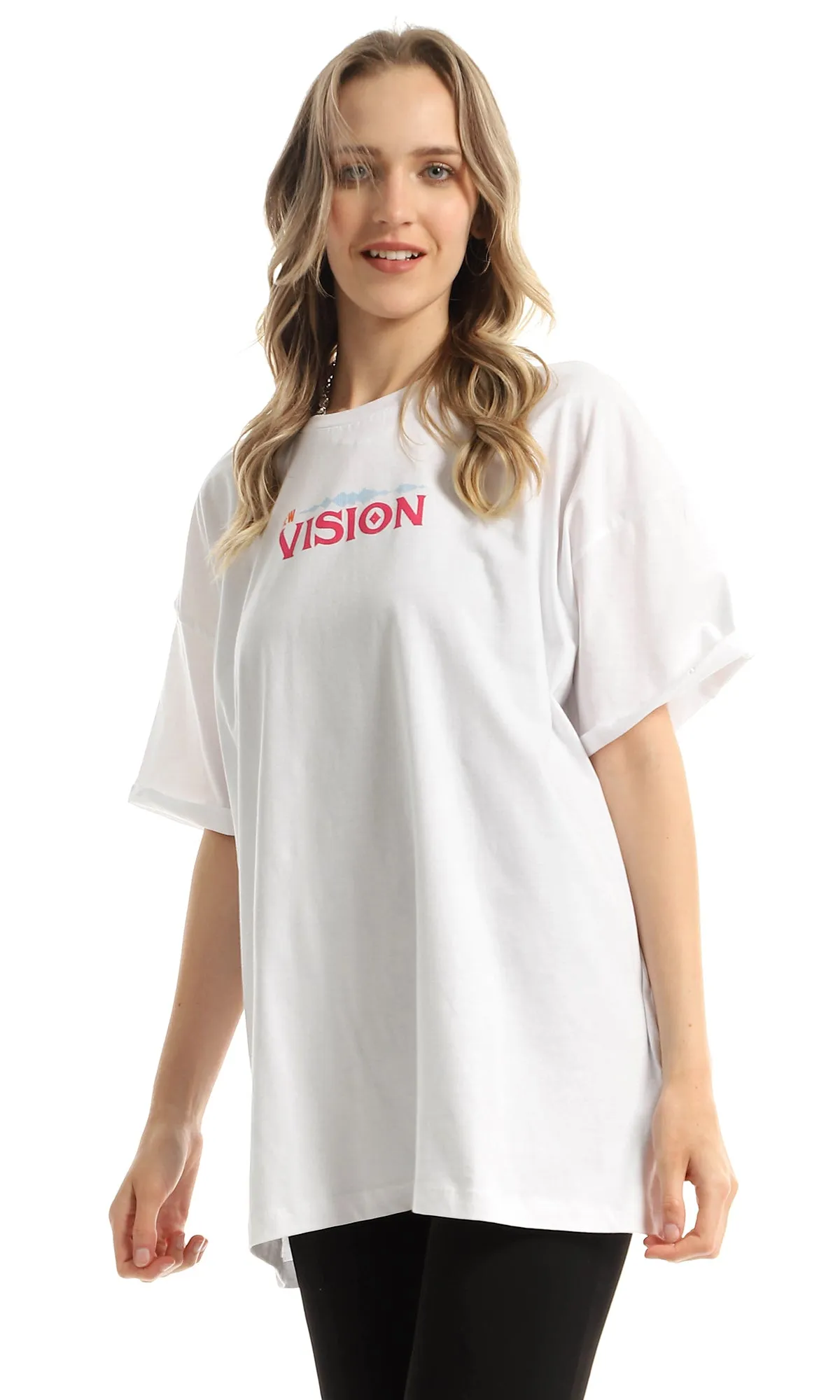 97614 Over-Sized Front & Back Printed White T-Shirt