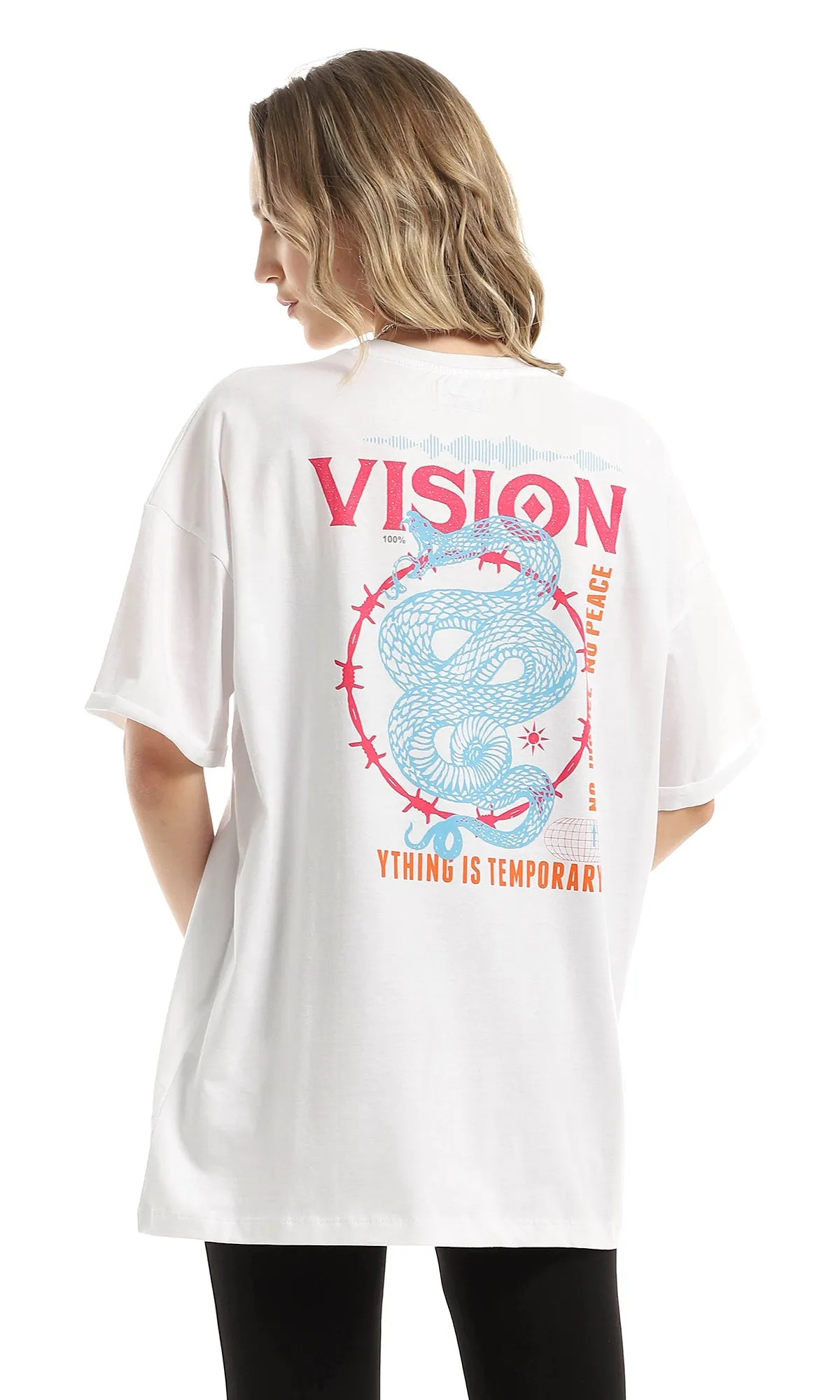 97614 Over-Sized Front & Back Printed White T-Shirt