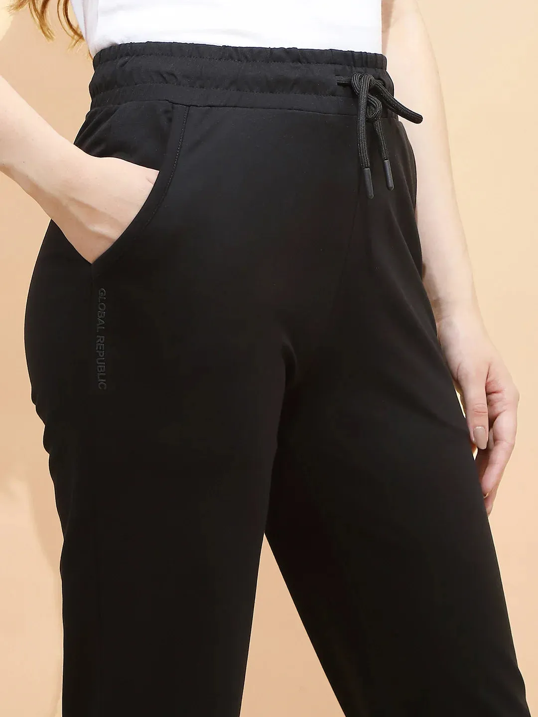 Black Cotton Blend Regular Fit Lower For Women