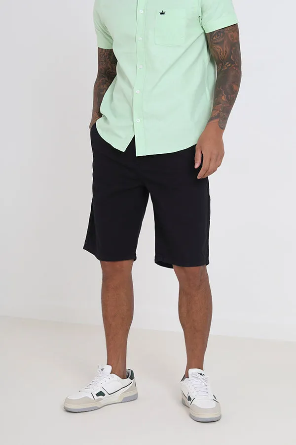 BLACK COTTON TWILL UTILITY CARGO SHORTS