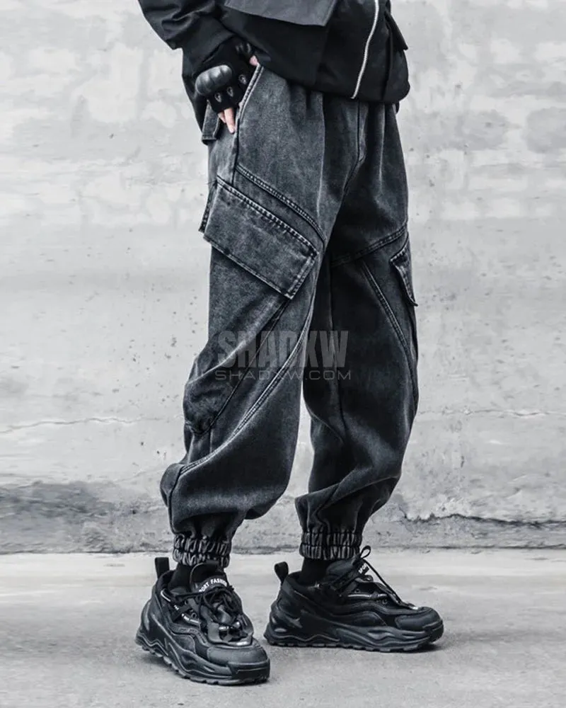 Black Denim Cargo Pants