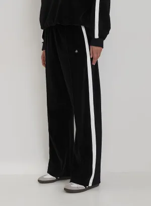 Black Velour Constrast Stripe Wide Leg Jogger- Cacie