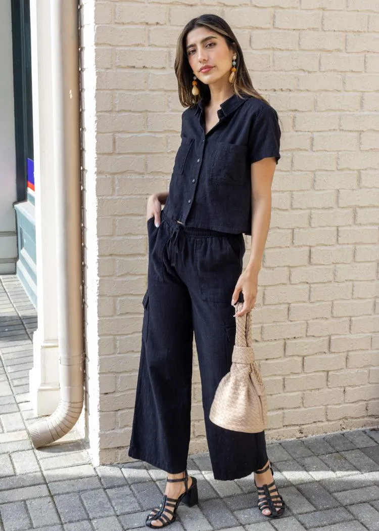 Bobi Wide Leg Cargo Pants- Black