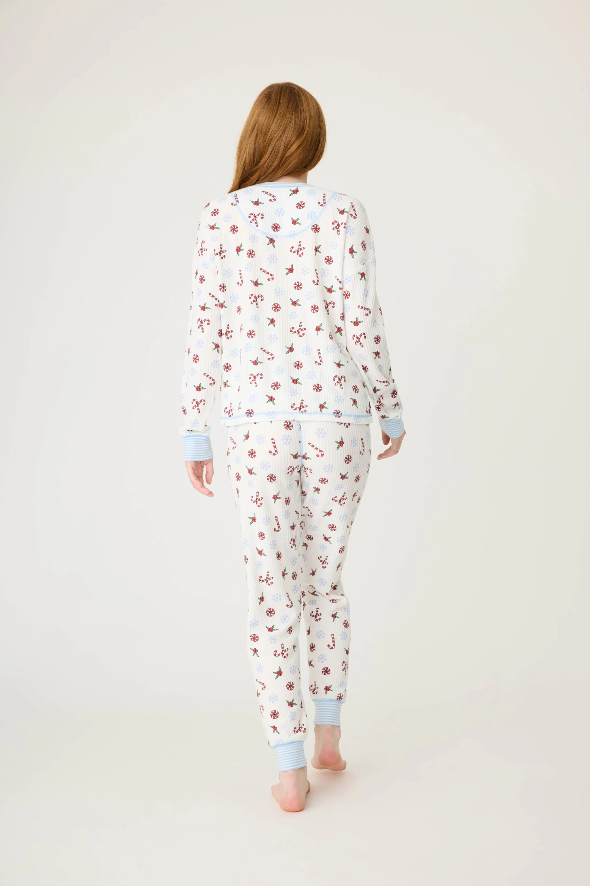 Candy Cane Waffle Thermal Ski Jammie Set