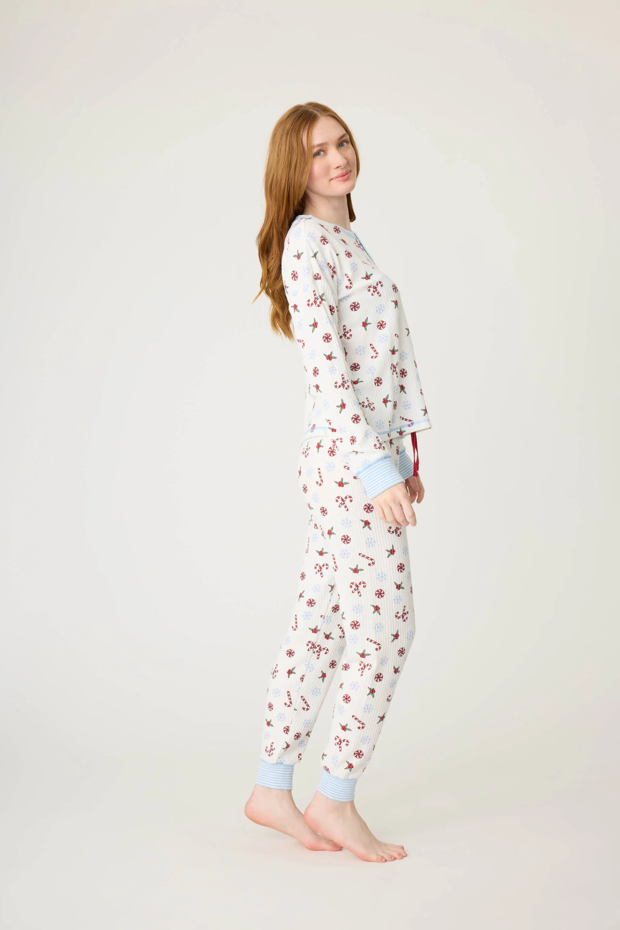 Candy Cane Waffle Thermal Ski Jammie Set