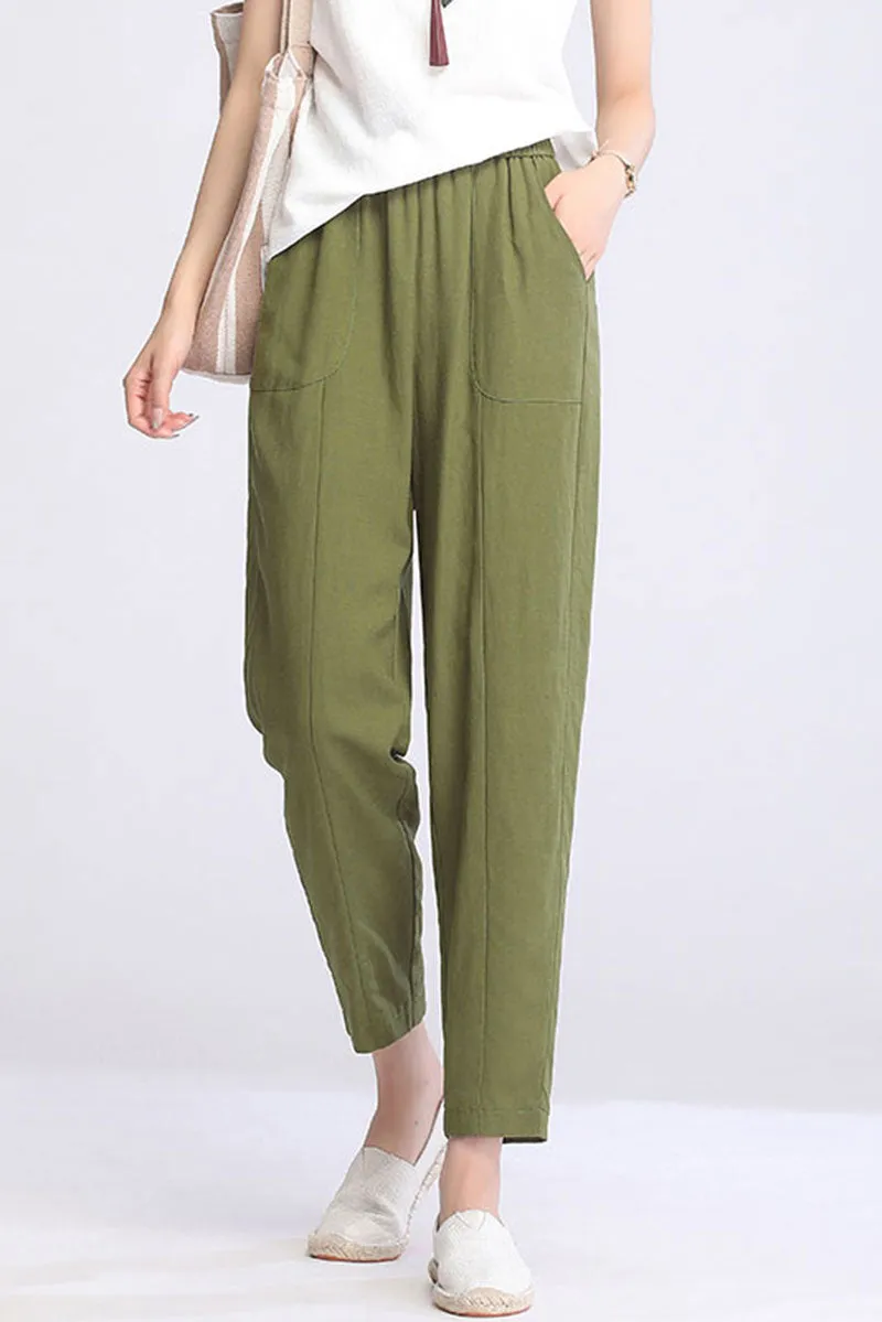 casual linen long pant women c3872