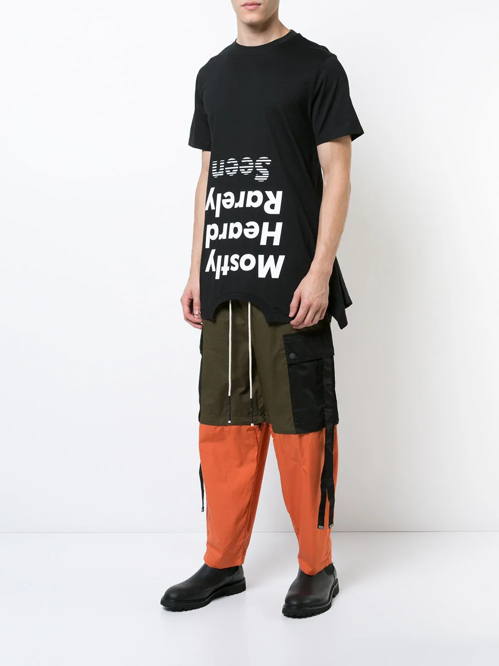 CONTRAST COLOR RADISH CUT CARGO PANTS