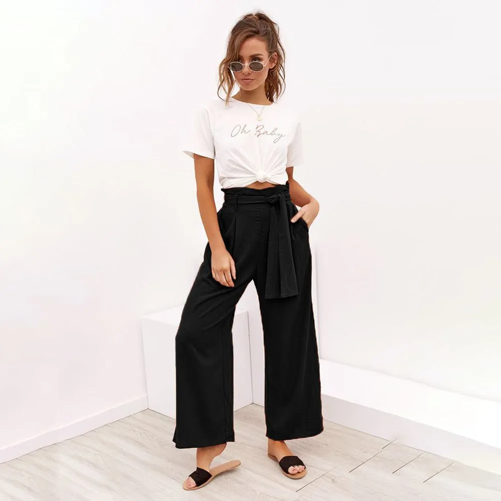 Cotton Linen High Waist Wide Leg Loose Pants