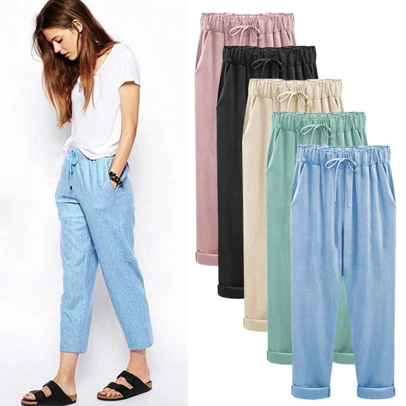 Cropped Loose Linen Pants