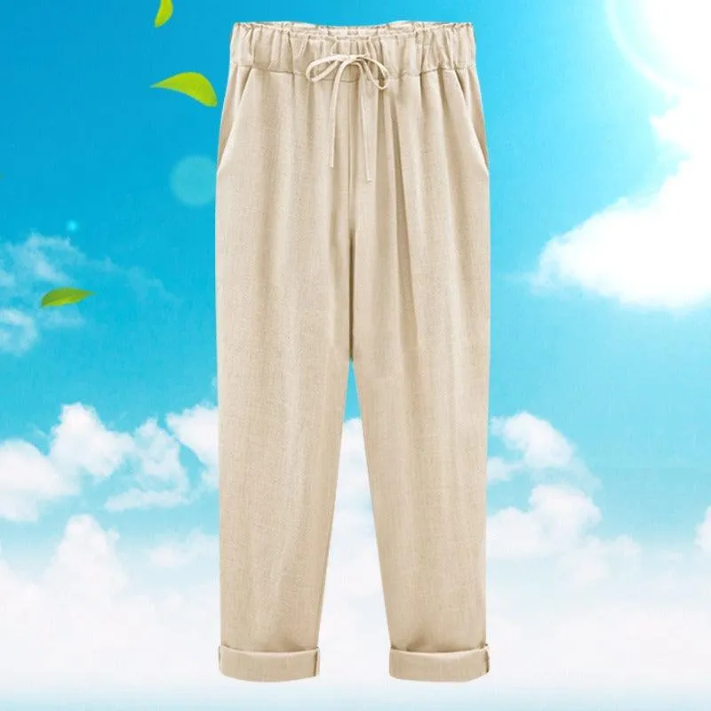 Cropped Loose Linen Pants