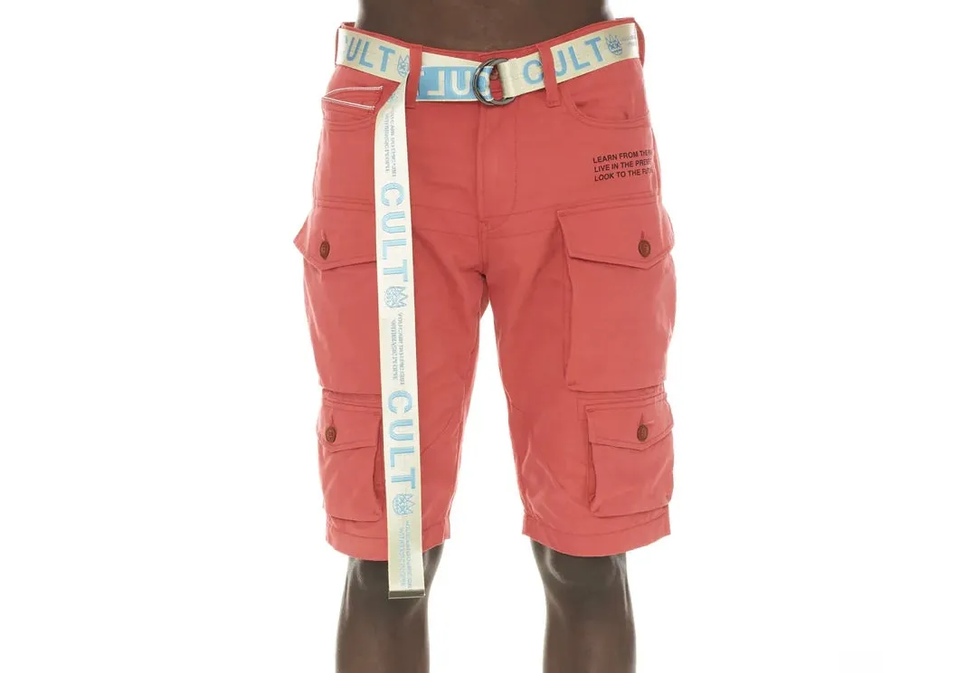 CULT OF INDIVIDUALITY RIDGED CARGO SHORT W/BELT IN CORAL