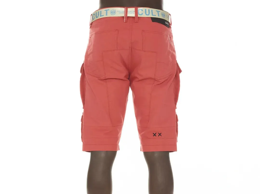 CULT OF INDIVIDUALITY RIDGED CARGO SHORT W/BELT IN CORAL