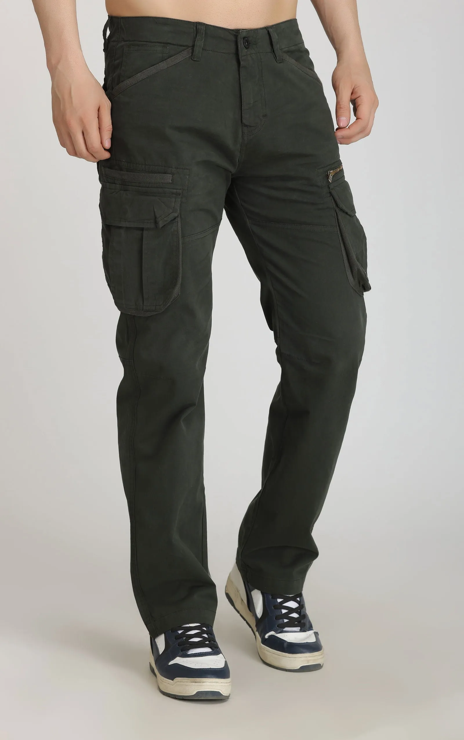 DARK GREEN COTTON CARGO 8-POCKETS