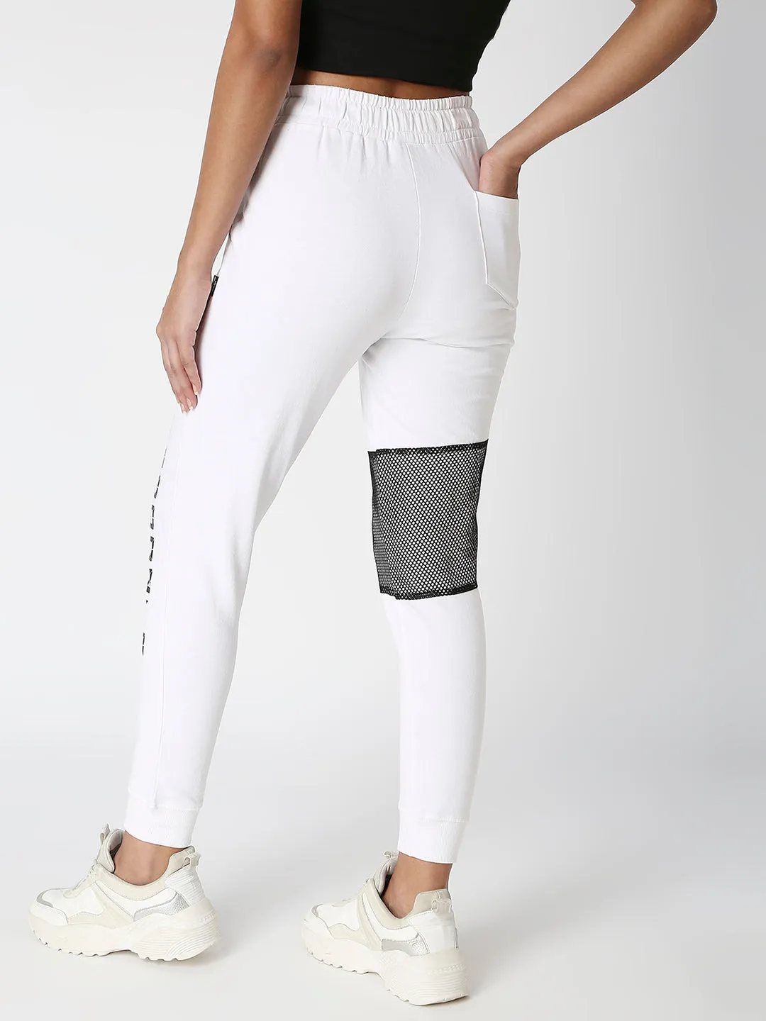 Disrupt White Mesh Panel Typographic Jogger For Women