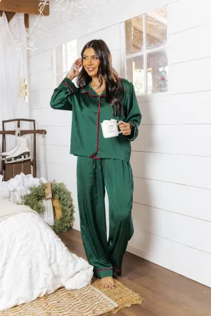 Dreamy Green & Red Satin Pajama Set