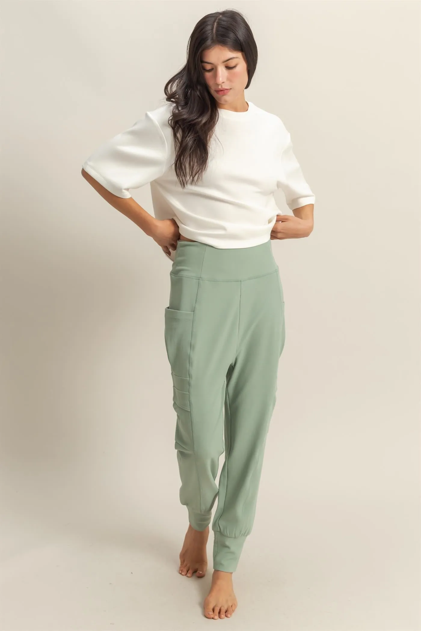 DZ25A677-High-Waist Pocket Detail Comfy Sweatpants