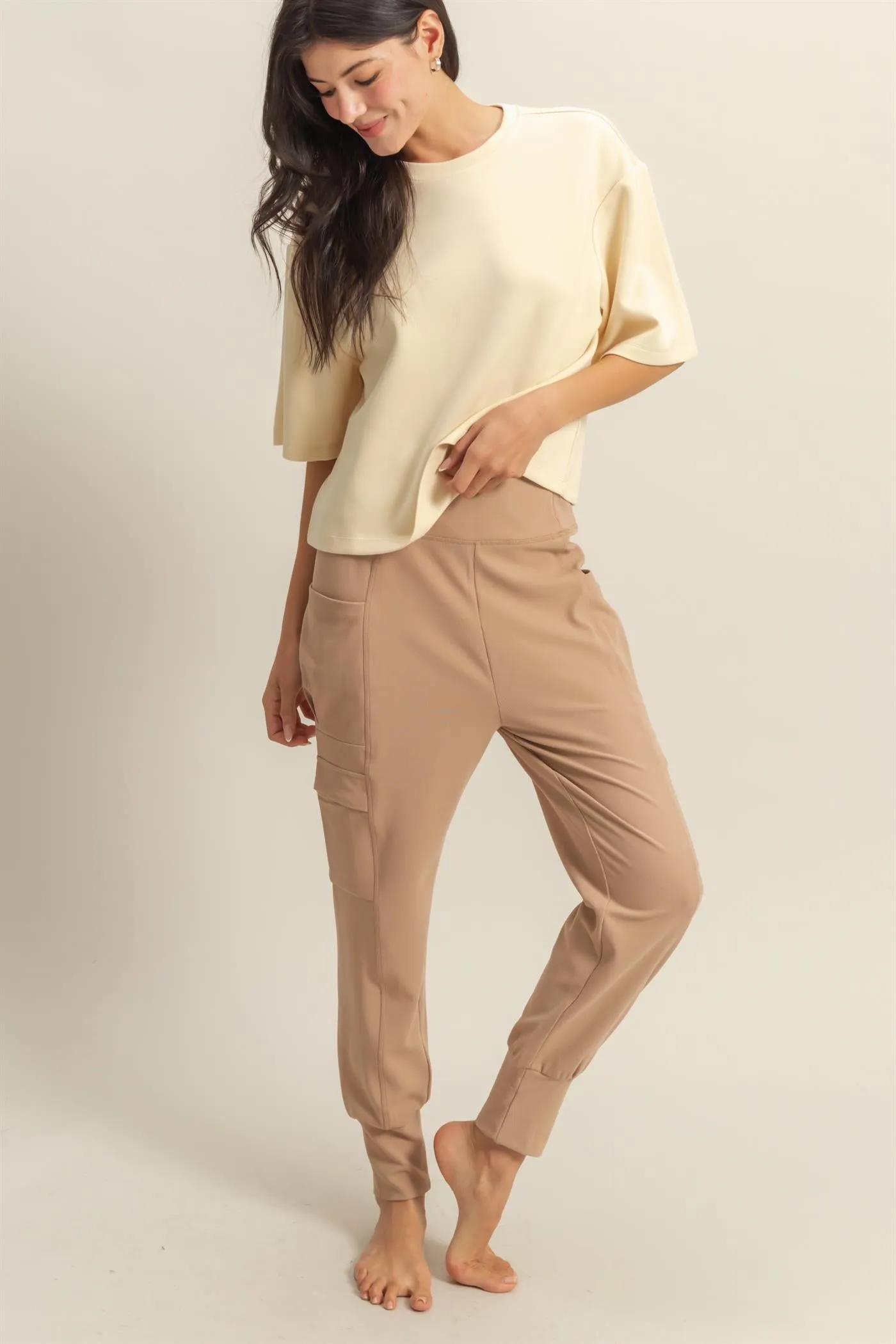 DZ25A677-High-Waist Pocket Detail Comfy Sweatpants