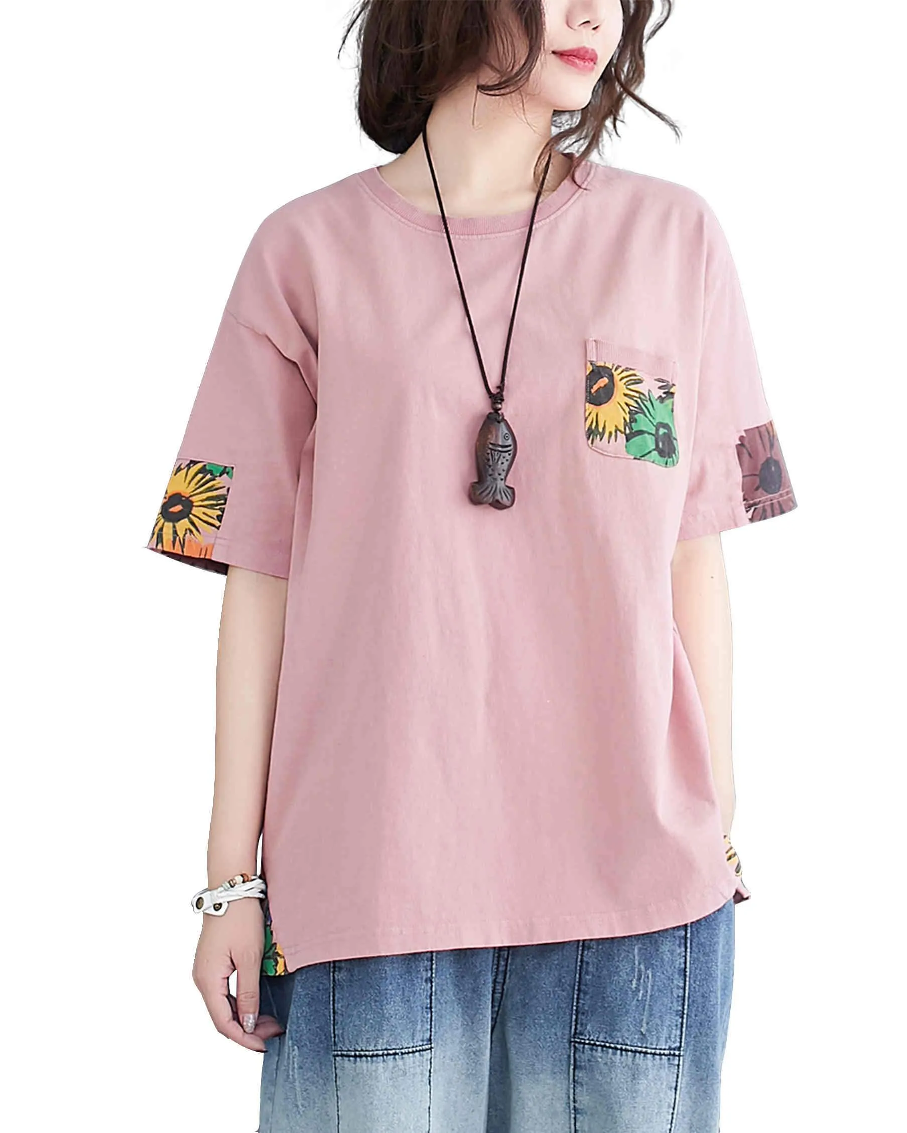 ellazhu Women Short Sleeves Tops T-Shirt Pullover Blouse GA2412