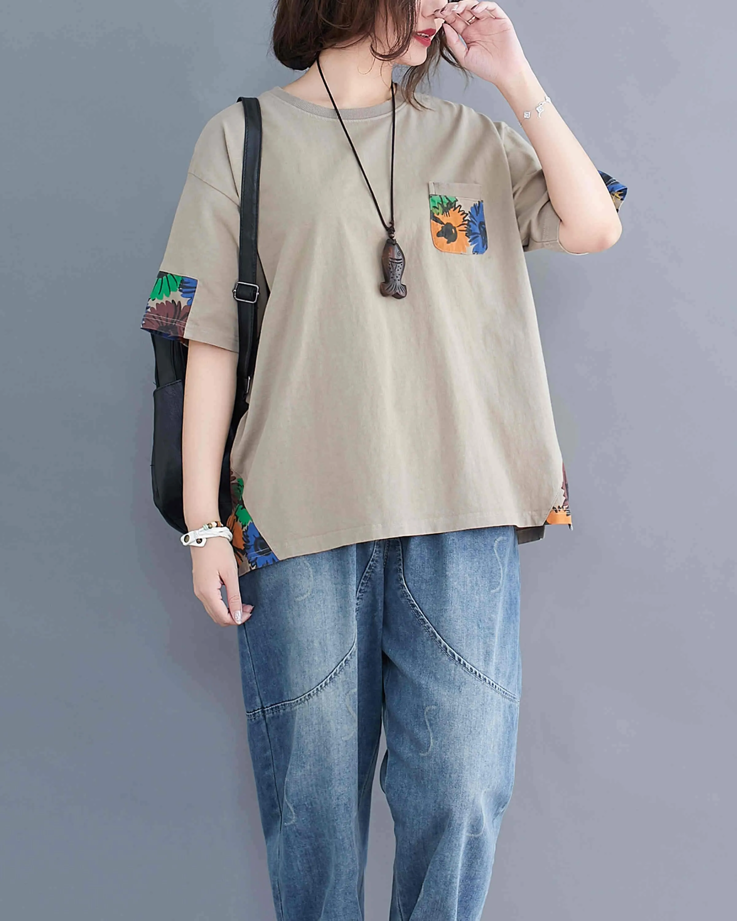 ellazhu Women Short Sleeves Tops T-Shirt Pullover Blouse GA2412