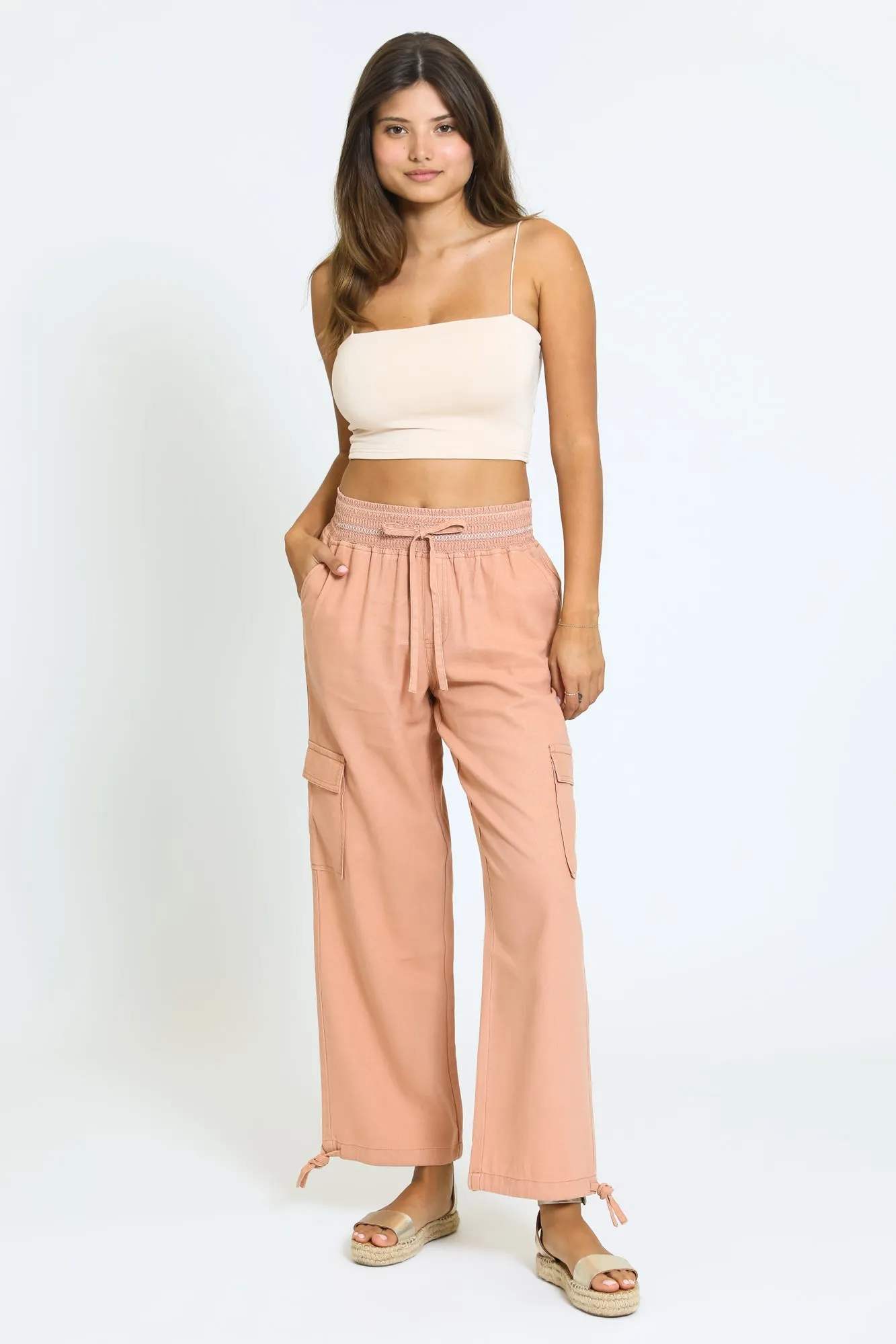 Emma Smock Waist Cargo Pant - Evening Sand