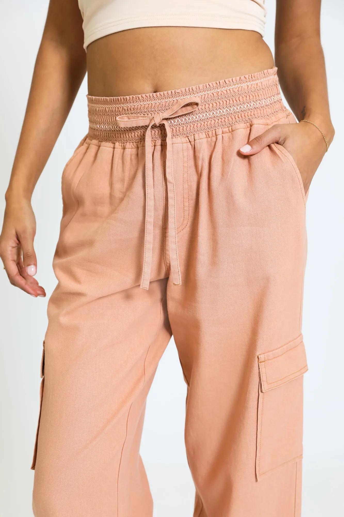 Emma Smock Waist Cargo Pant - Evening Sand