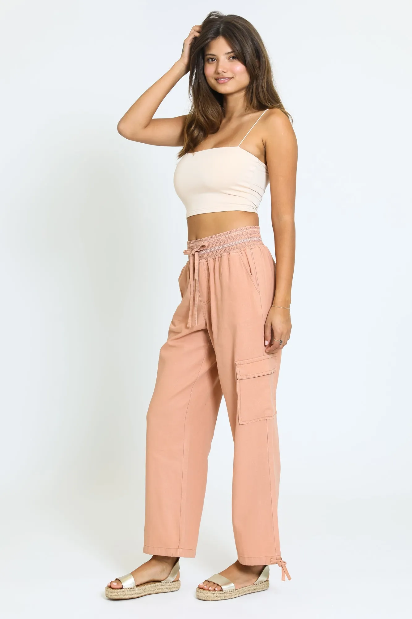 Emma Smock Waist Cargo Pant - Evening Sand