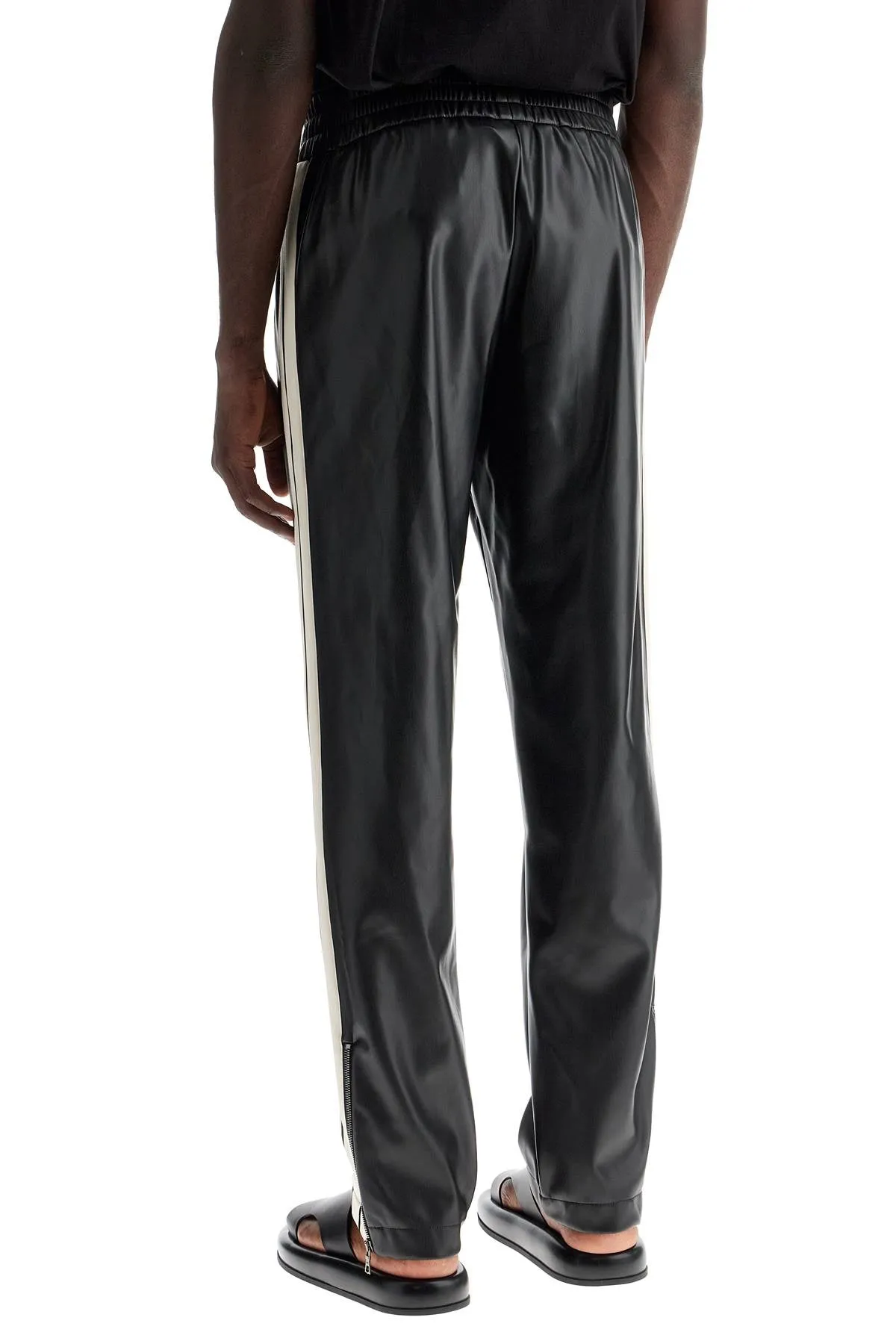 faux leather joggers with side stripes