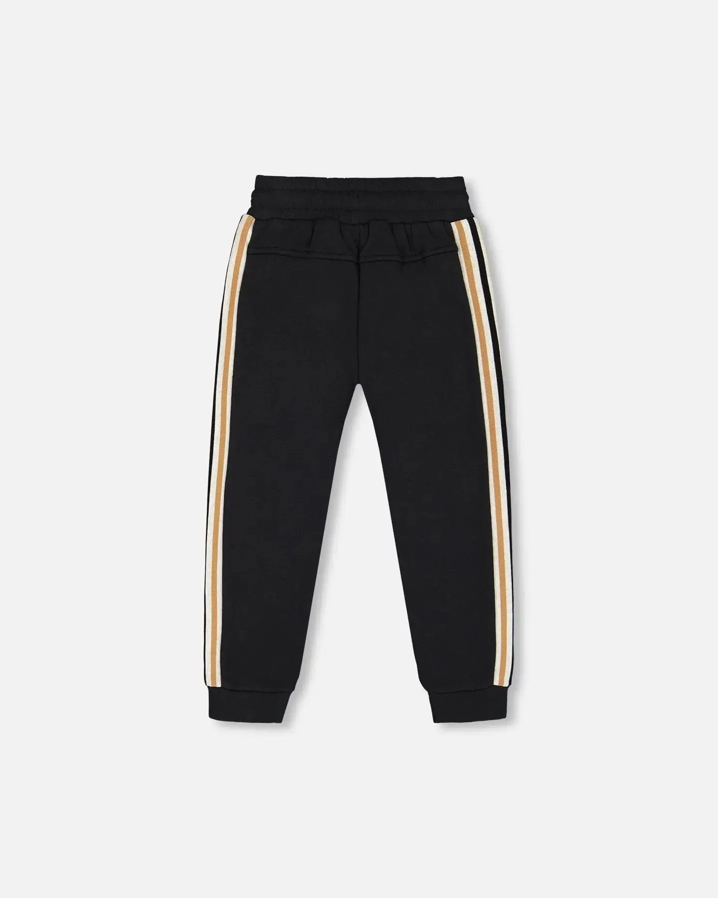 Fleece Sweatpants With Contrast Side Rib Black