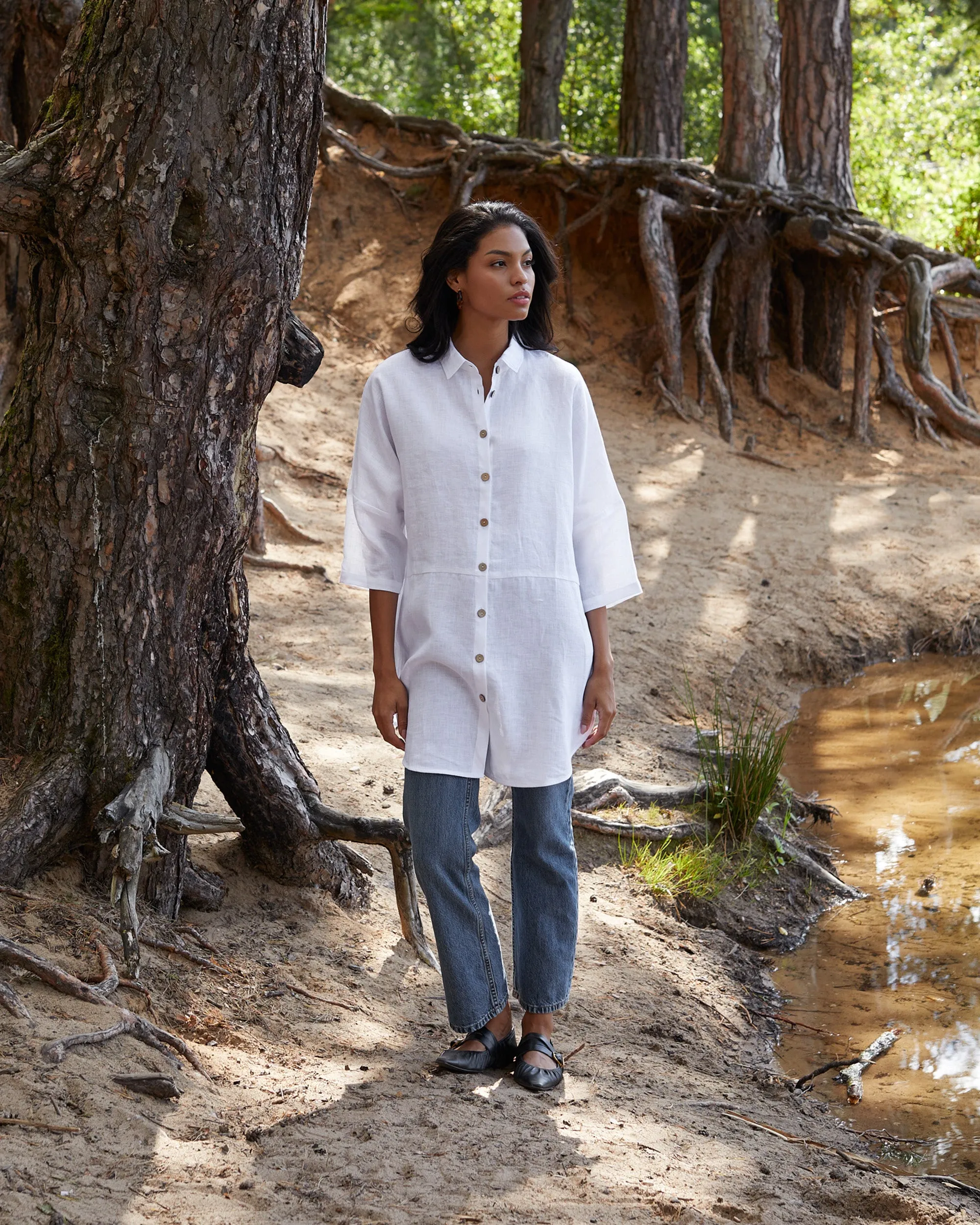 Flowing linen tunic-shirt SANIBEL in White