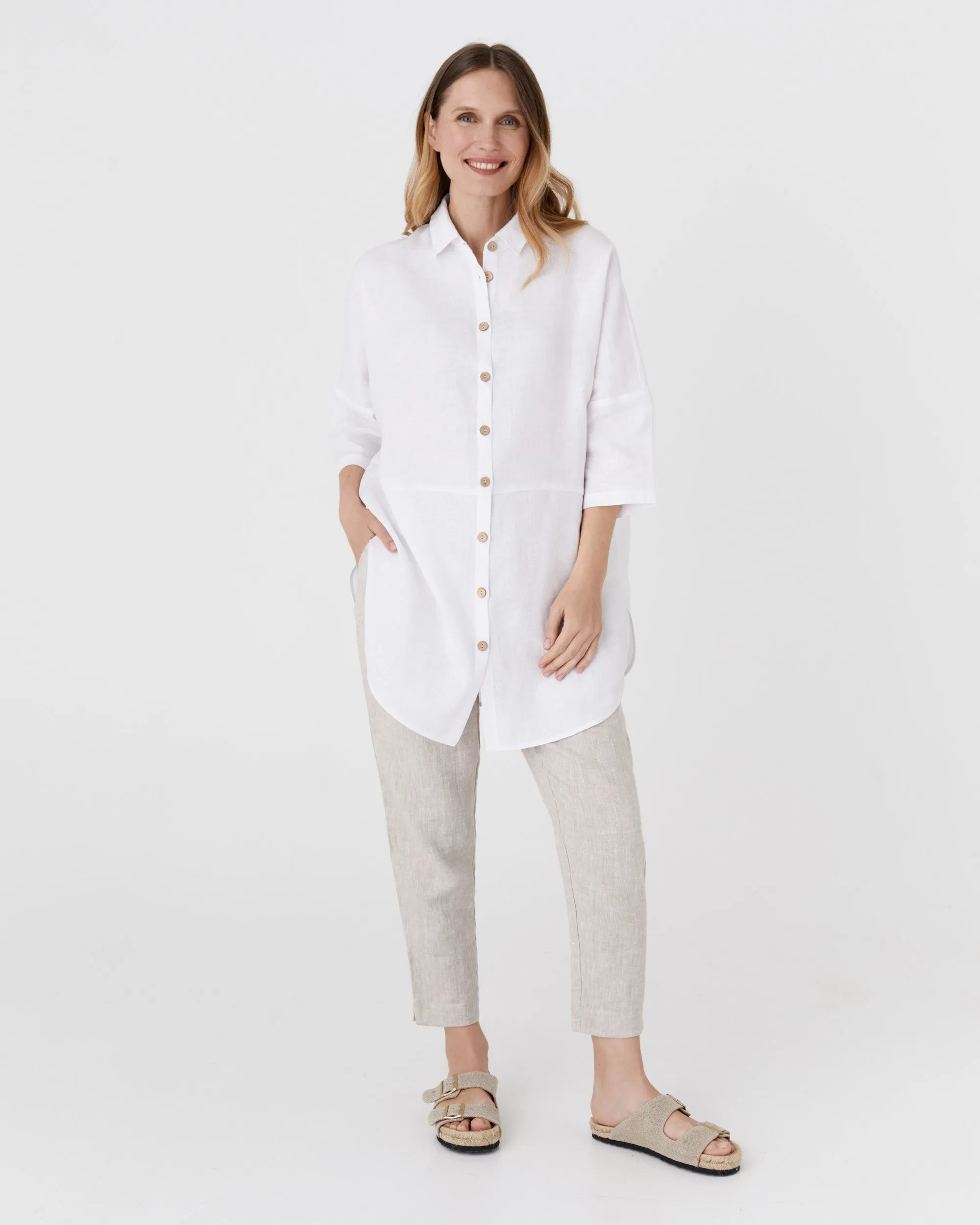 Flowing linen tunic-shirt SANIBEL in White