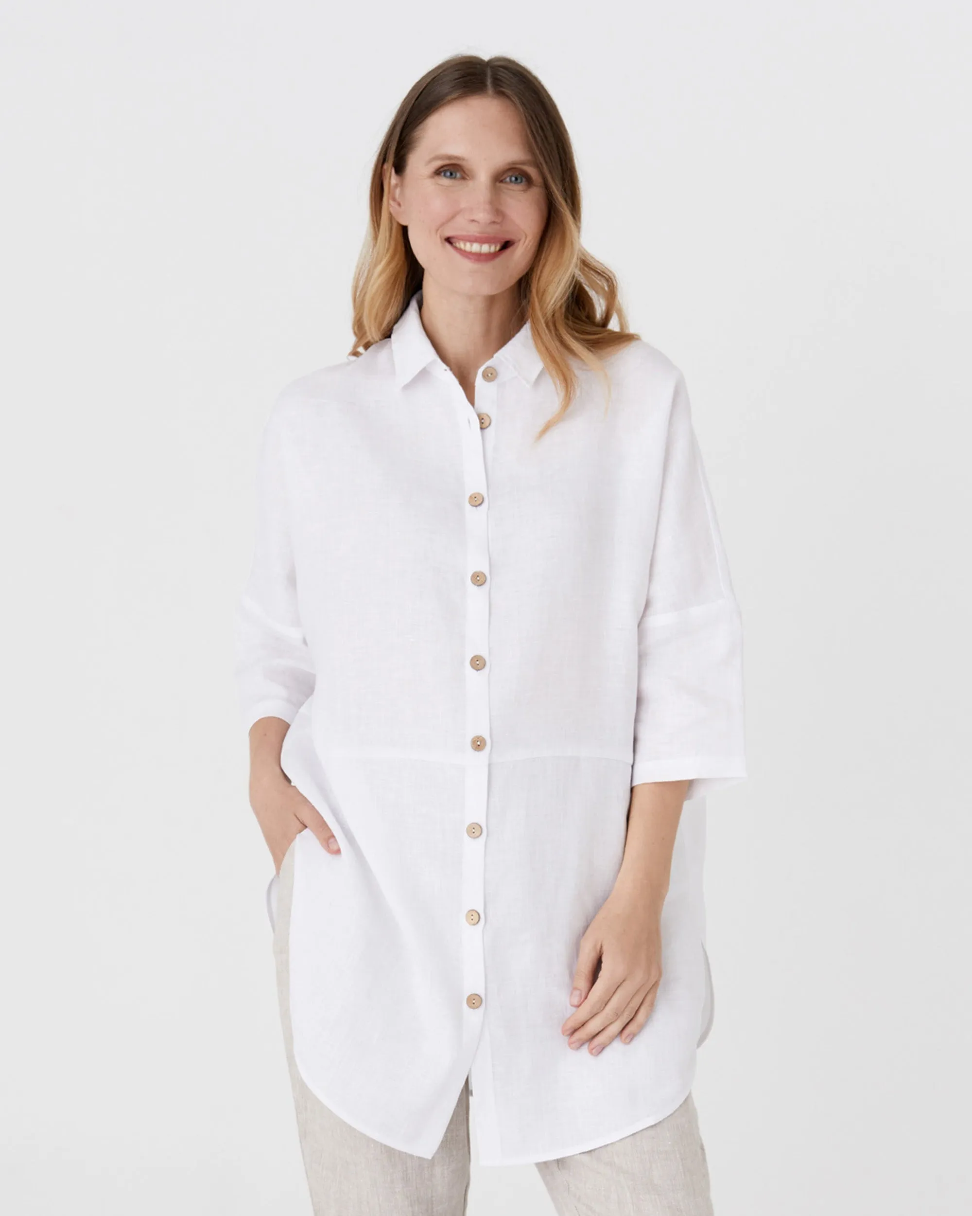 Flowing linen tunic-shirt SANIBEL in White