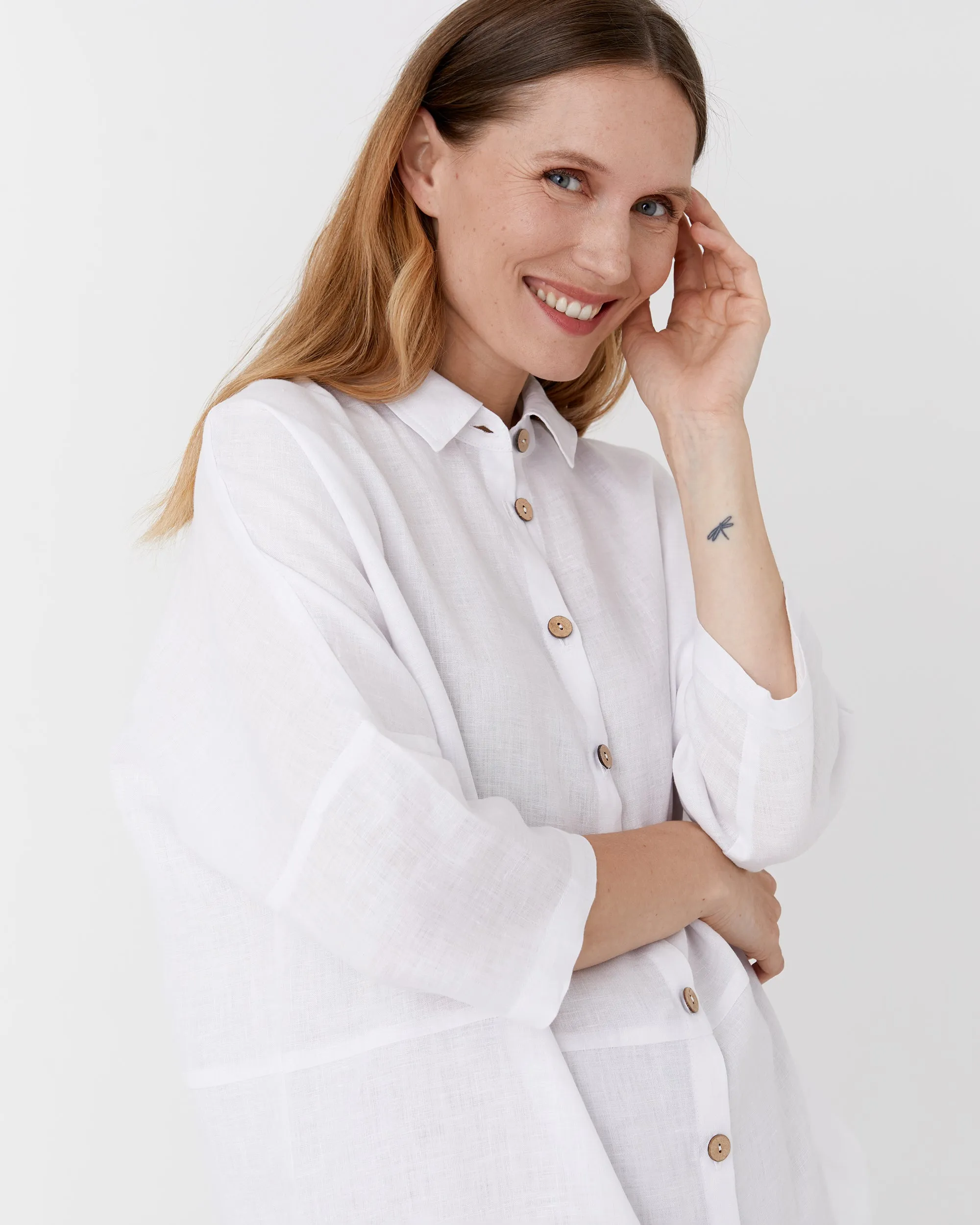 Flowing linen tunic-shirt SANIBEL in White