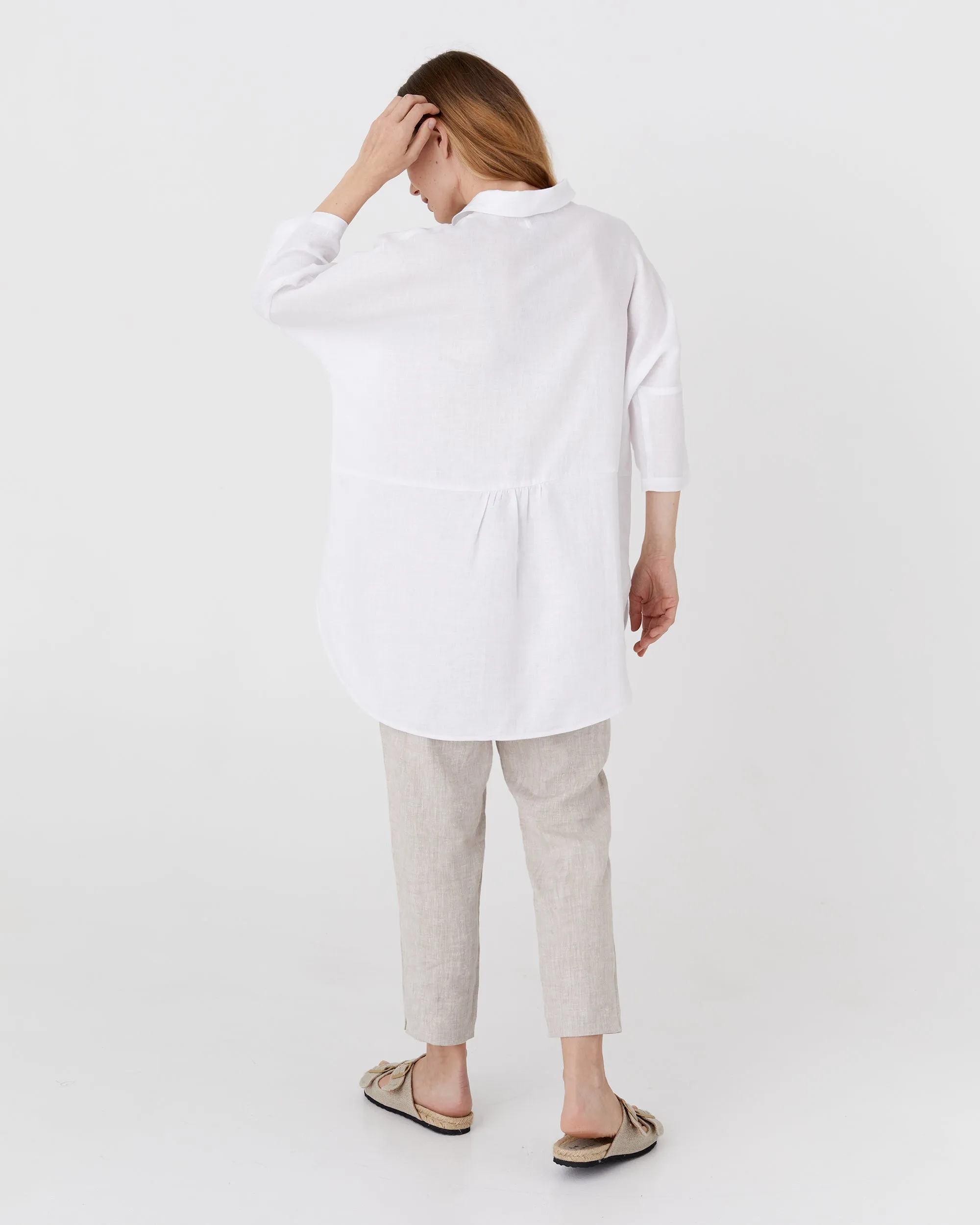 Flowing linen tunic-shirt SANIBEL in White