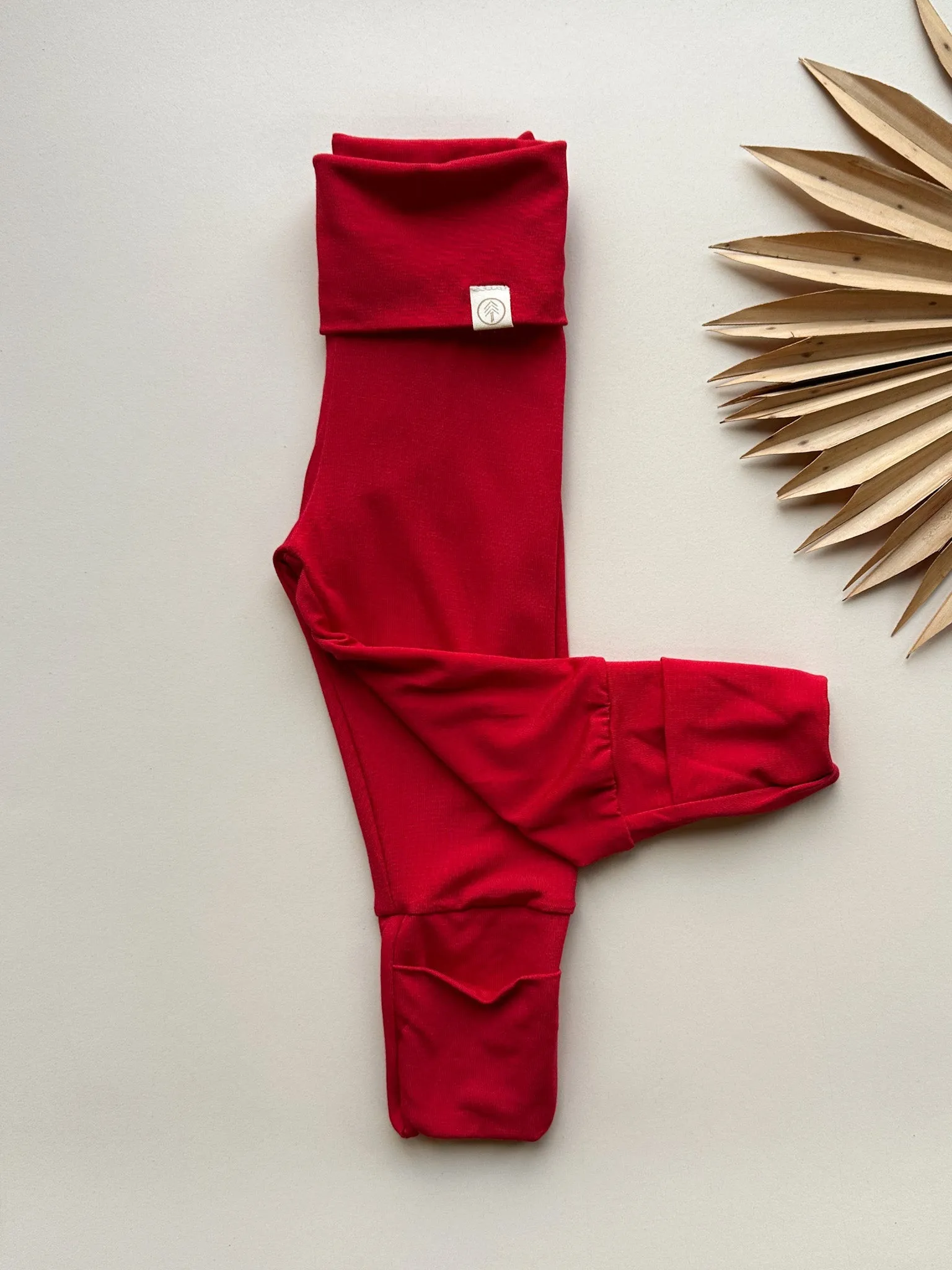 Fold-Over Footie Bamboo Leggings | Red