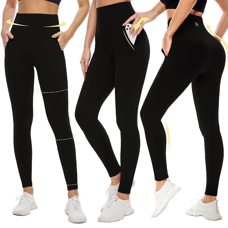 Fullsoft Black Womens Yoga Leggings With Pocket High Waisted Tummy Control Pants