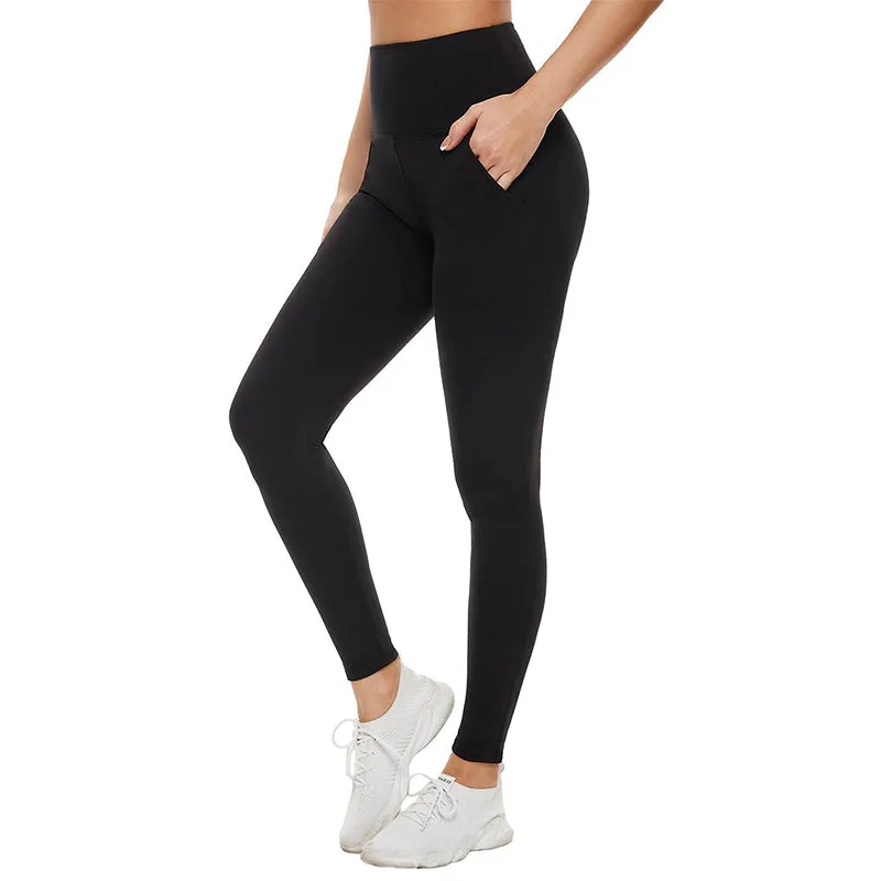 Fullsoft Black Womens Yoga Leggings With Pocket High Waisted Tummy Control Pants