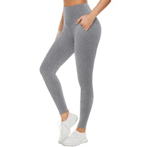 Fullsoft Light Grey Womens Yoga Leggings With Pocket High Waisted Tummy Control Pants