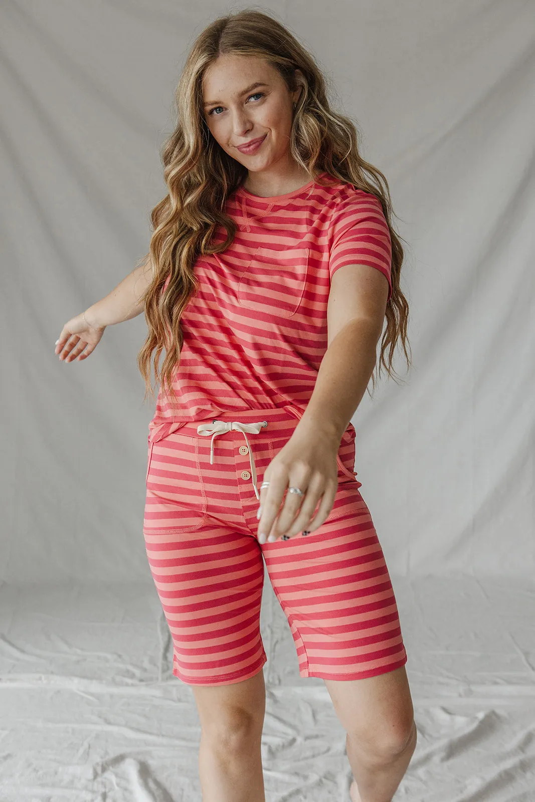 JAM SHORTS SET | Coral & Winterberry Stripe