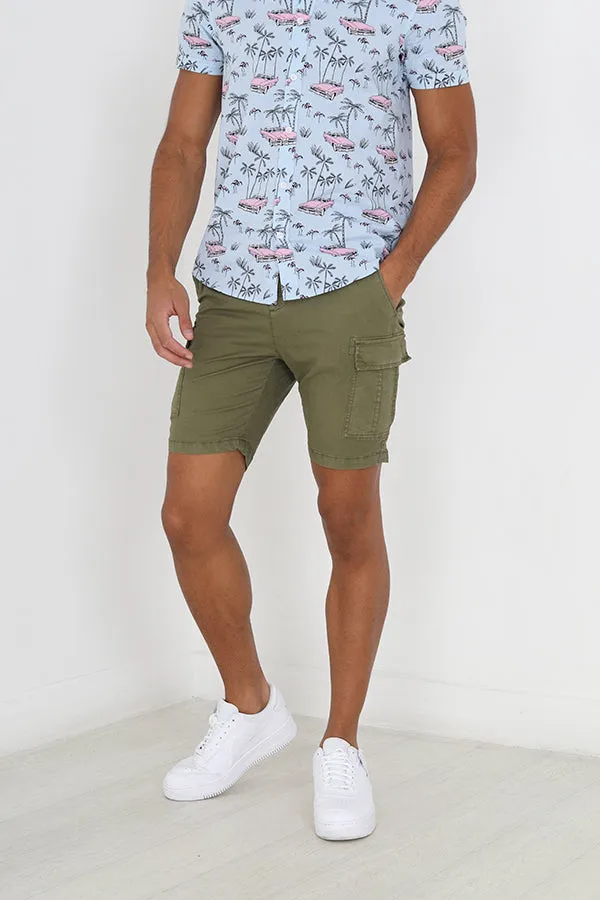 KHAKI SLIM FIT BUTTON WAIST CARGO SHORTS