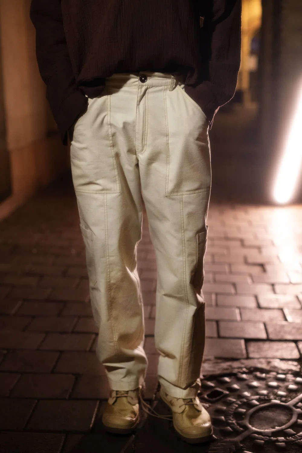 Khaki Topstitch Cargo Pants