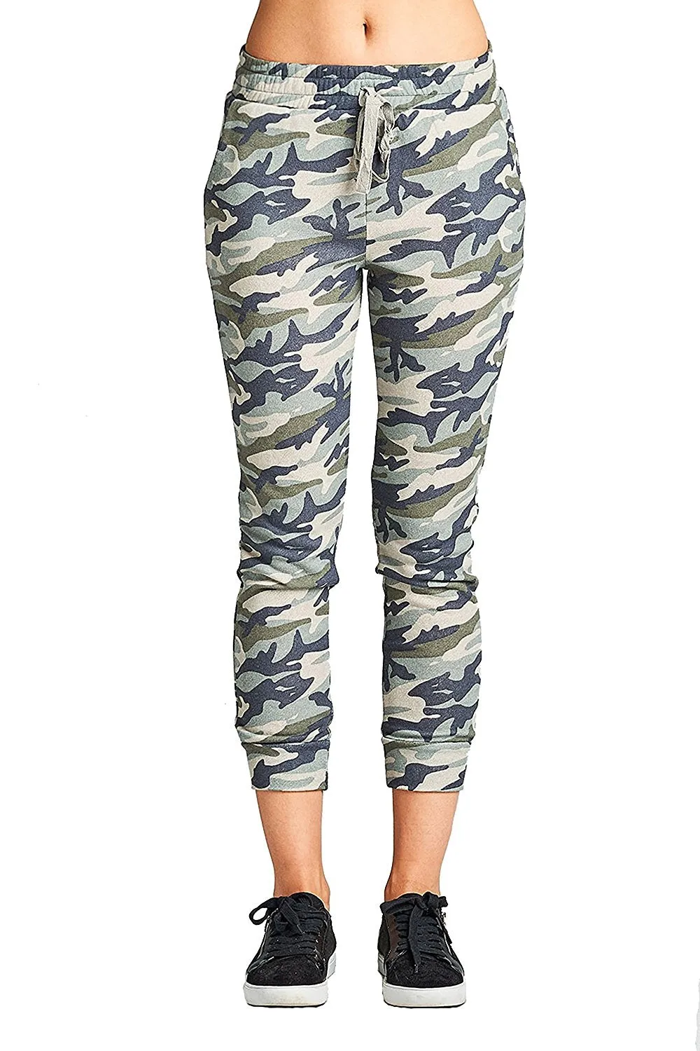 Khanomak Comfy Drawstring Waist Side Pockets Straight Leg Camo Print French Terry Jogger Sweatpants