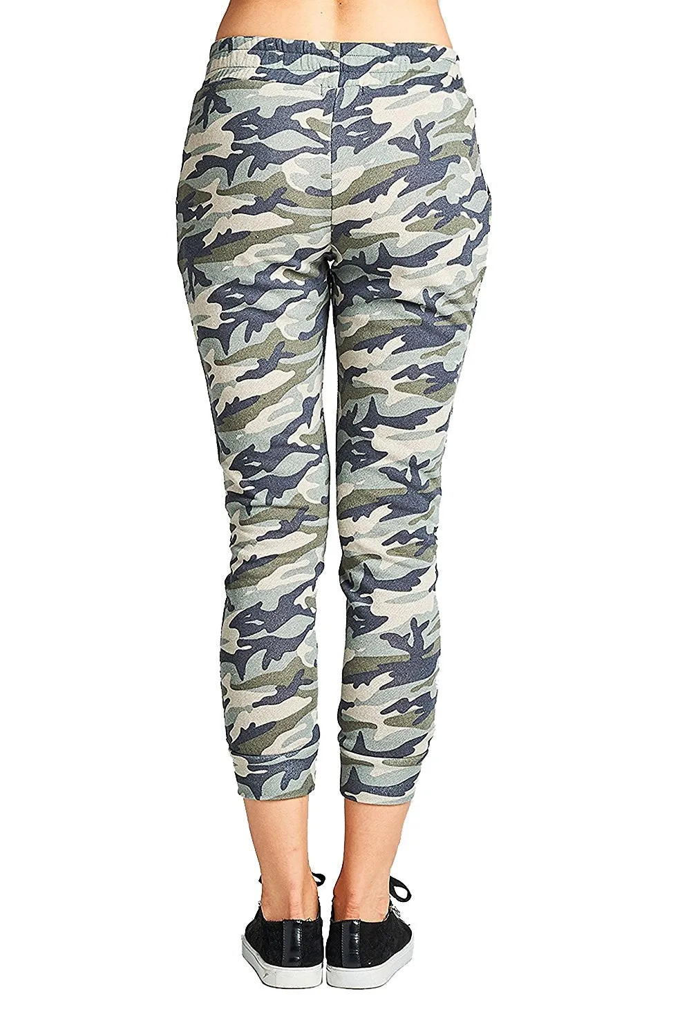 Khanomak Comfy Drawstring Waist Side Pockets Straight Leg Camo Print French Terry Jogger Sweatpants