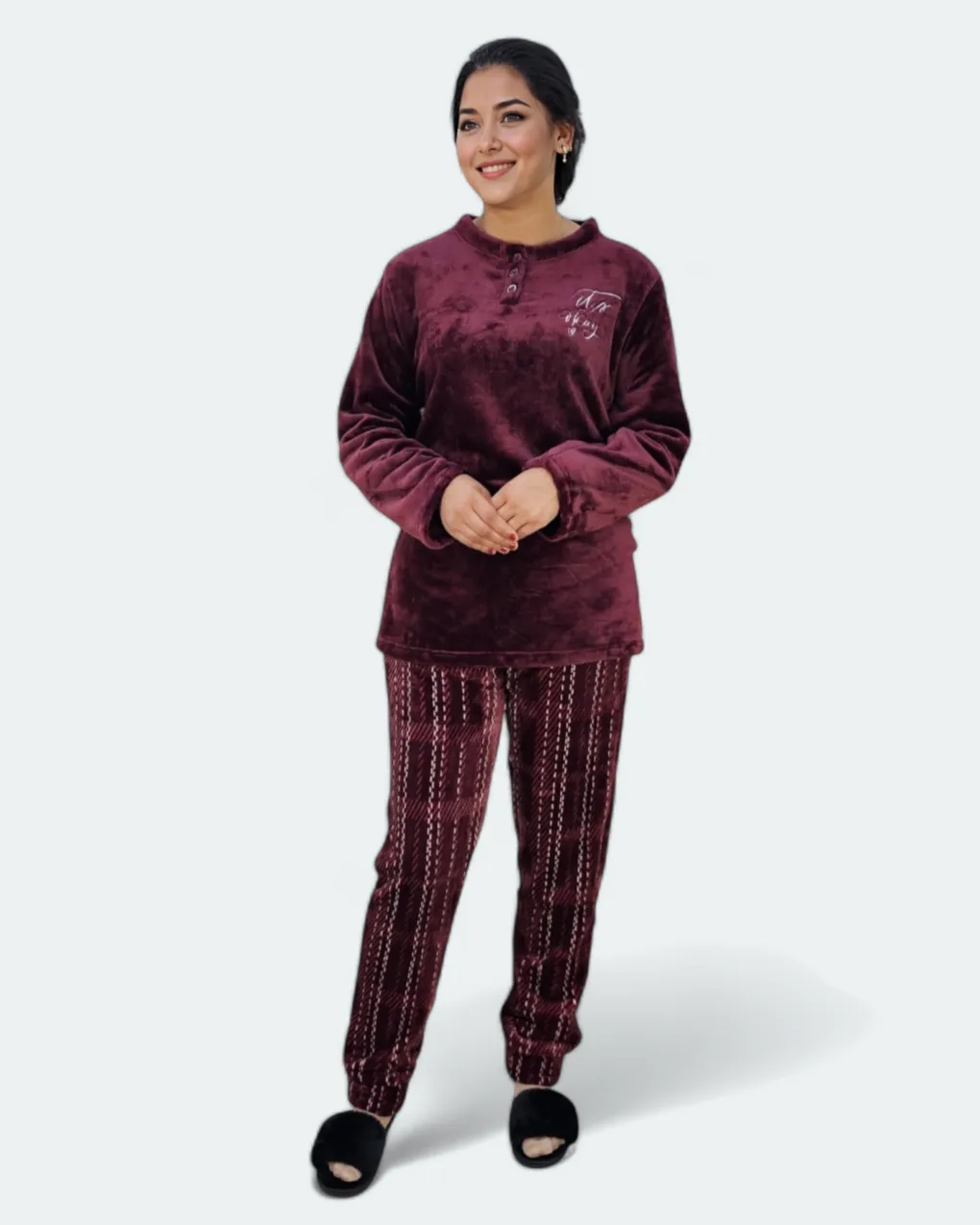 Ladies Coral Fleece Classic Pajama Set