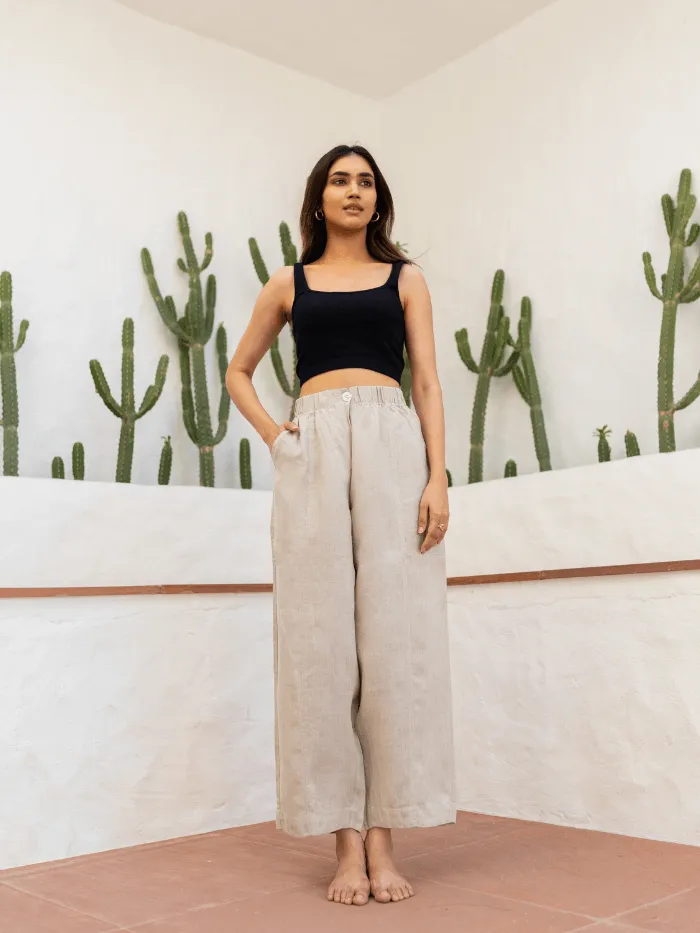 Linen Barrel Pants Beige