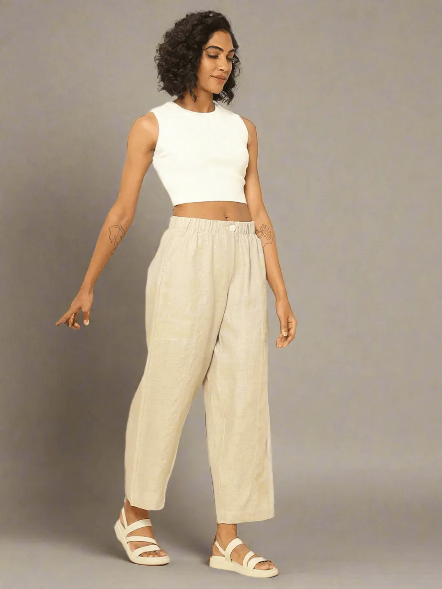 Linen Barrel Pants Beige