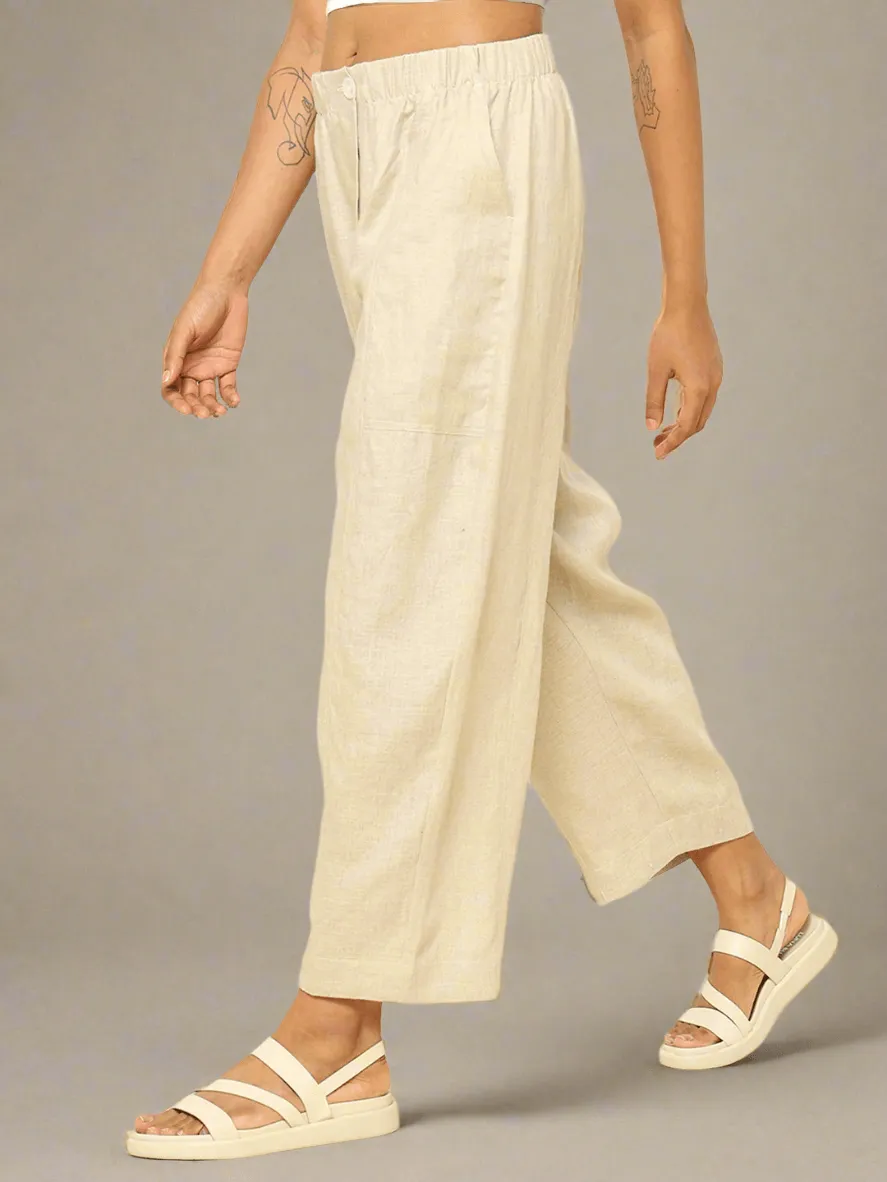 Linen Barrel Pants Beige